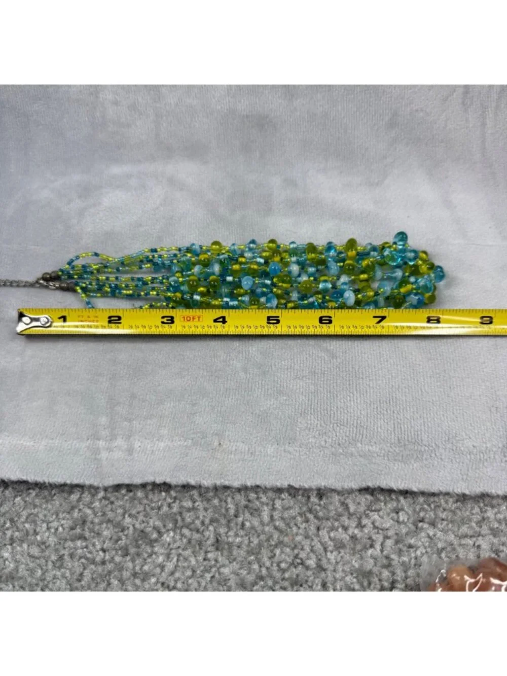 Multistrand Blue & Green Glass Beaded Necklace - Statement Piece Women Vintage